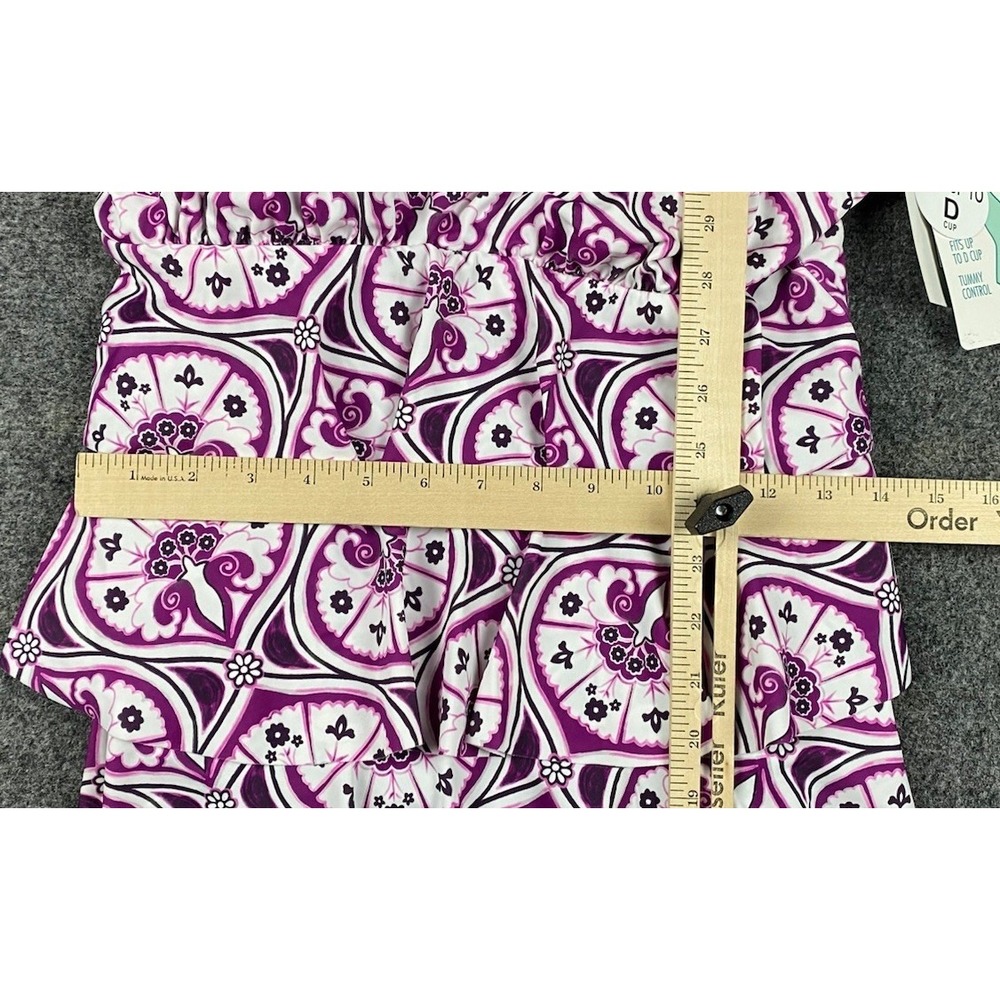 Swim Solutions Women's Printed Tiered Fauxkini One Piece Swimsuit Size 14 Purple - Picture 3 of 8